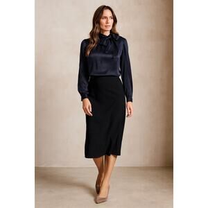 Topshop Black Satin Tie-Neck Blouse | Snakeskin Jacquard Finish Officewear | 4